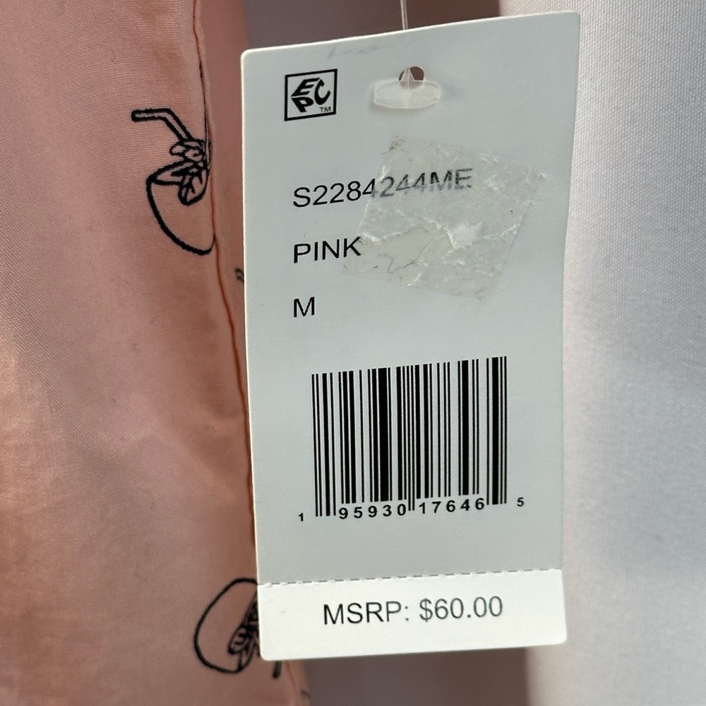Weatherproof Vintage Short Sleeve Button Down Cocktail Print Top - Pink - Medium - Picture 8 of 11